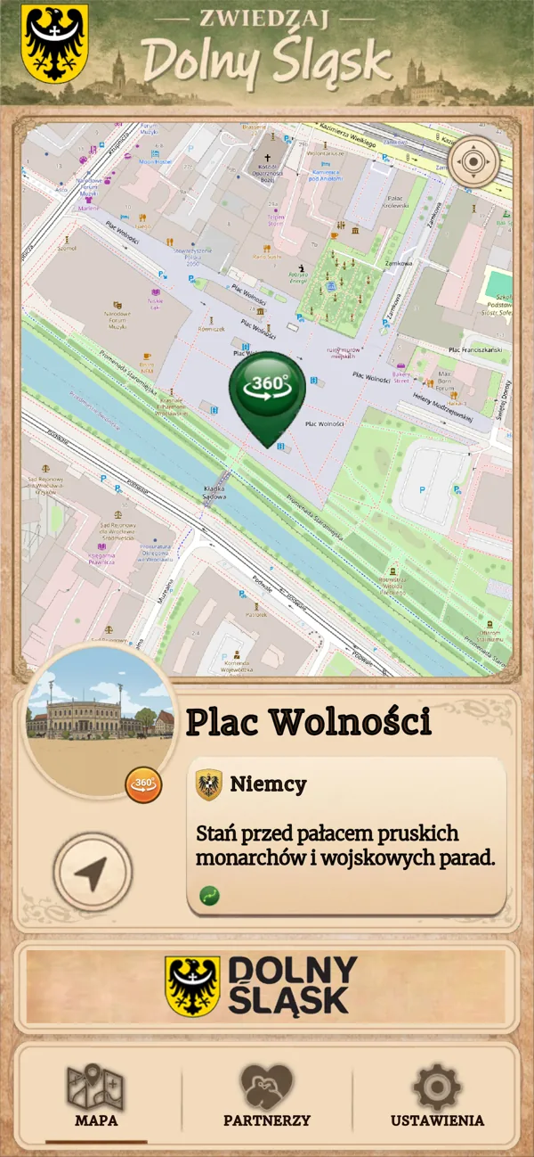 Szczegółowa mapa miasta z punktem 360°